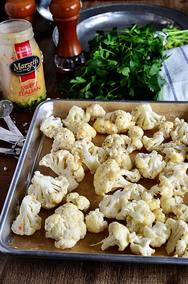 Roasted Cauliflower on a baking sheet