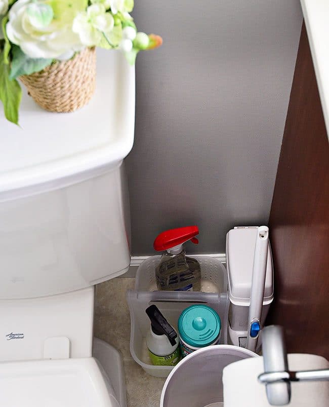 cleaning product next to toilet in bathroom