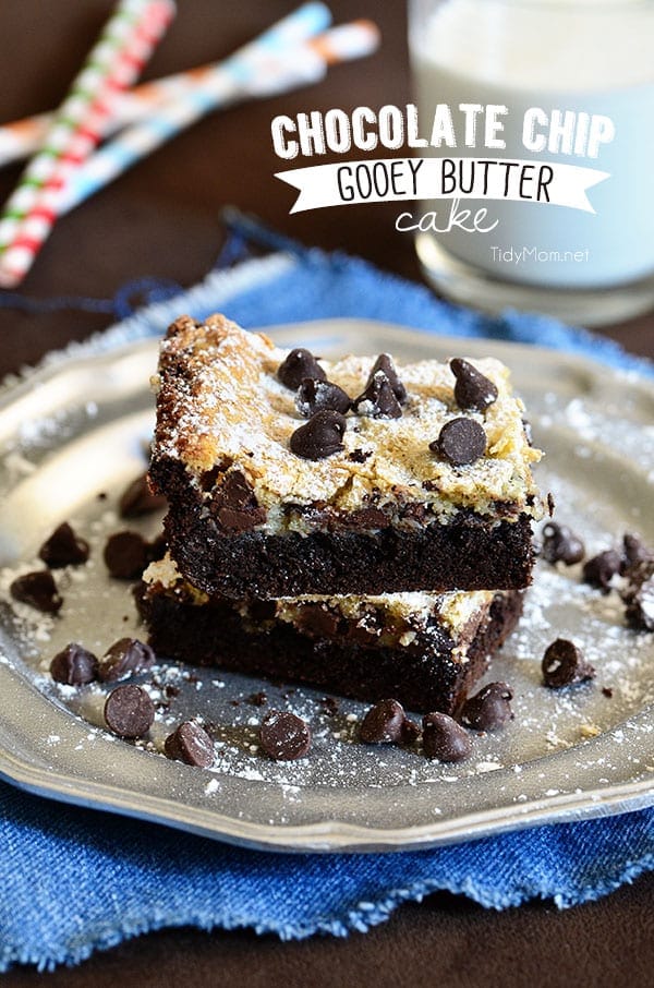 Chocolate Chip Gooey Butter Cake. So delicious you wont want to share! recipe at TidyMom.net