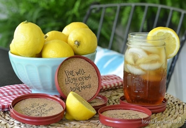 DIY Mason Jar Lid Coasters tutorial at TidyMom.net 