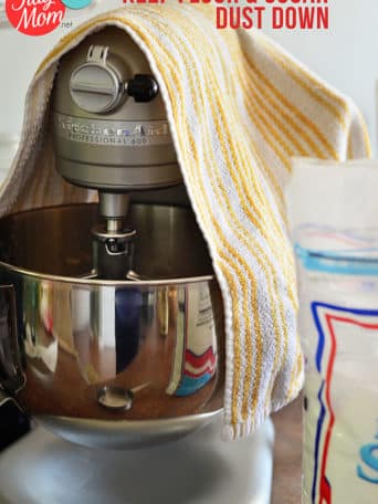Tidy Kitchen Tip: Learn how to keep flour and powdered sugar from going all over your kitchen when using your electric mixer at TidyMom.net