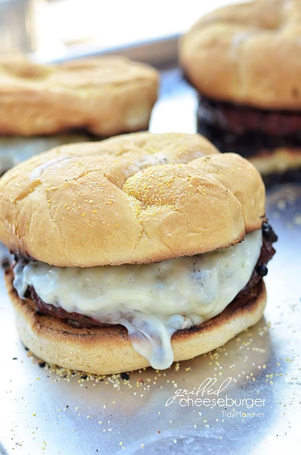 Plank Grilled Peppercorn and Provolone burgers. Recipe and video tutorial at TidyMom.net