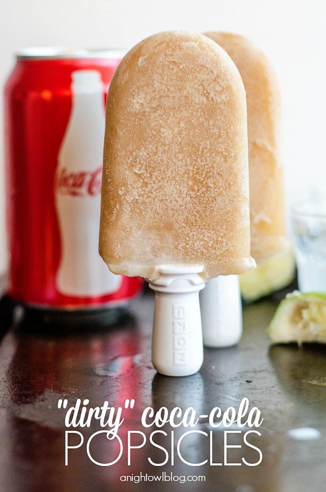 "Dirty" Coca-Cola Popsicles! The perfect summer flavor combo of Coke with a hint of lime, coconut and cream! You've got to try it! recipe at TidyMom.net