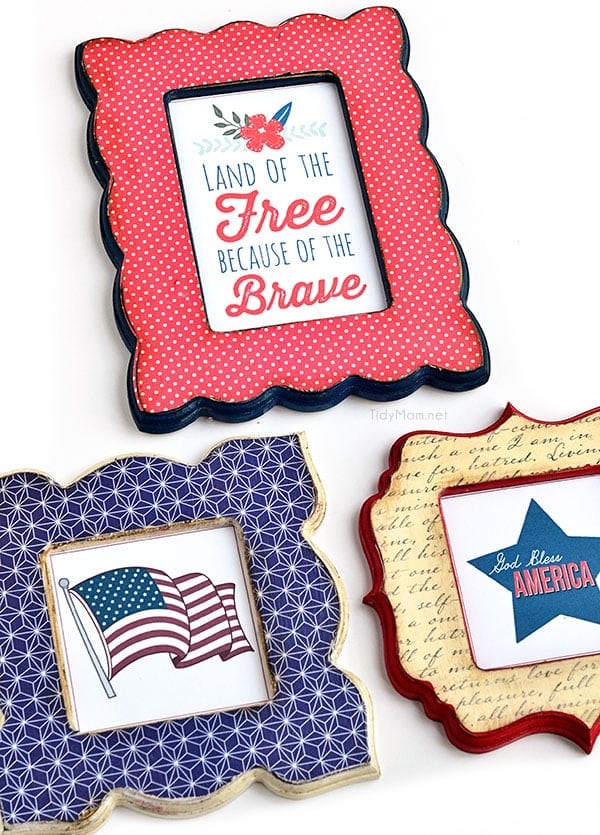 DIY Patriotic Mod Podge Frames tutorial + free printables at TidyMom.net