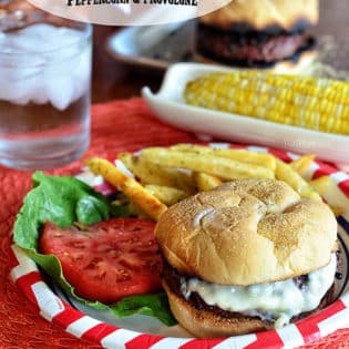 Plank Grilled Peppercorn and Provolone burgers. Recipe and video tutorial at TidyMom.net