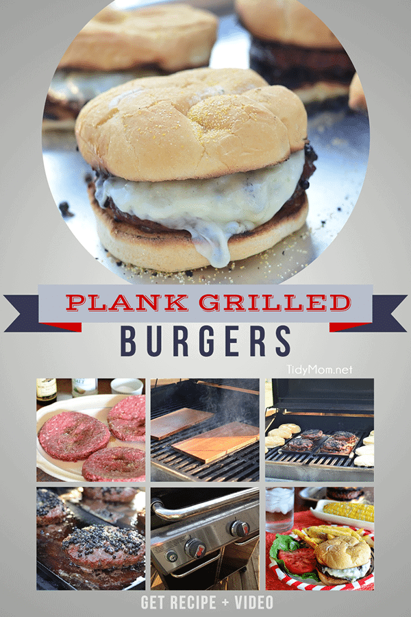 How to Plank Grill burgers. Black Pepper Encrusted Provolone Cheeseburger Recipe and video tutorial at TidyMom.net