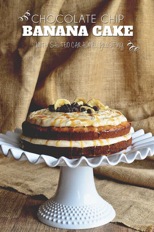 Chocolate Chip Banana Cake with Salted Caramel Frosting