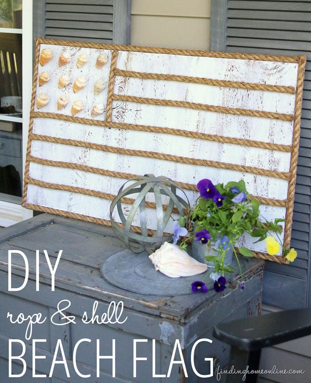 DIY Rope and Shell Beach Flag from FindingHomeOnline.com tutorial at TidyMom.net Bring a little bit of the beach right to your front porch or home.  