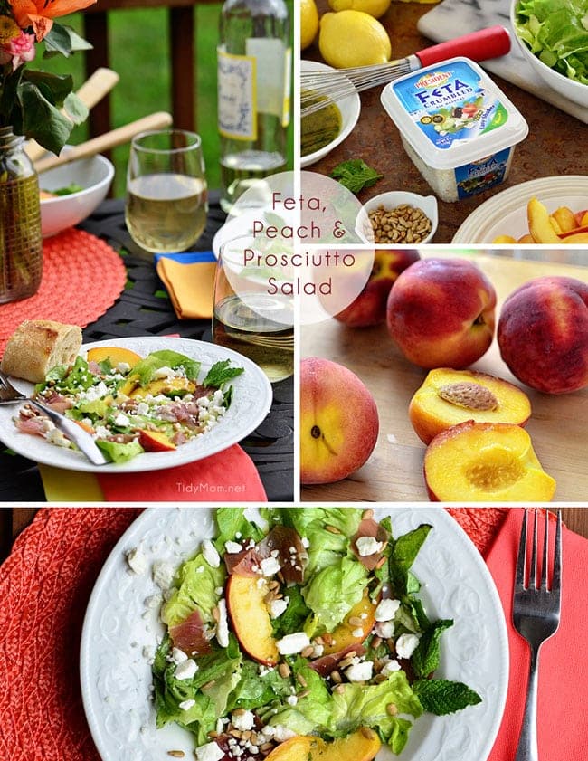 Feta, Peach & Prosciutto Salad recipe at TidyMom.net Dine Perfect for al fresco dining.