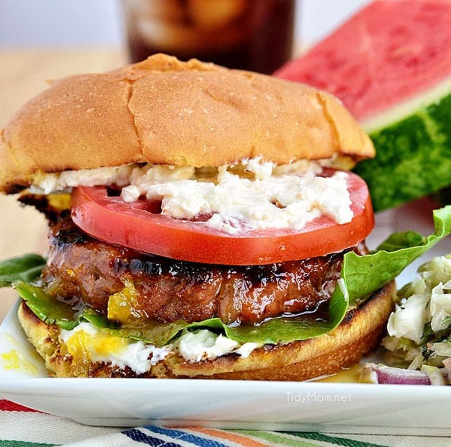 Orange and Fig Glazed Grilled Turkey Burger with Creamed Feta recipe at TidyMom.net #Turketarian