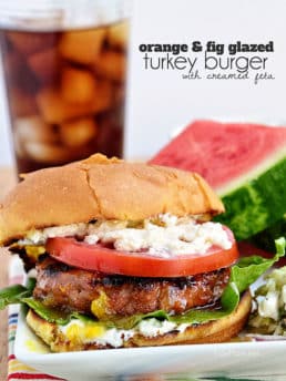 Grilled Turkey Burger with Orange and Fig Glaze and Creamed Feta recipe at TidyMom.net #Turketarian