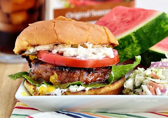 Fig and Orange Glazed Grilled Turkey Burgers with Creamed Feta recipe at TidyMom.net #Turketarian