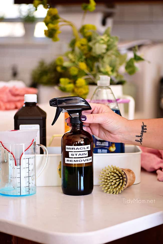 DIY stain remover in a glass bottle