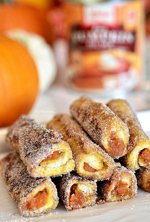 Walnut Pumpkin Pie French Toast Roll Ups. Recipe at TidyMom.net