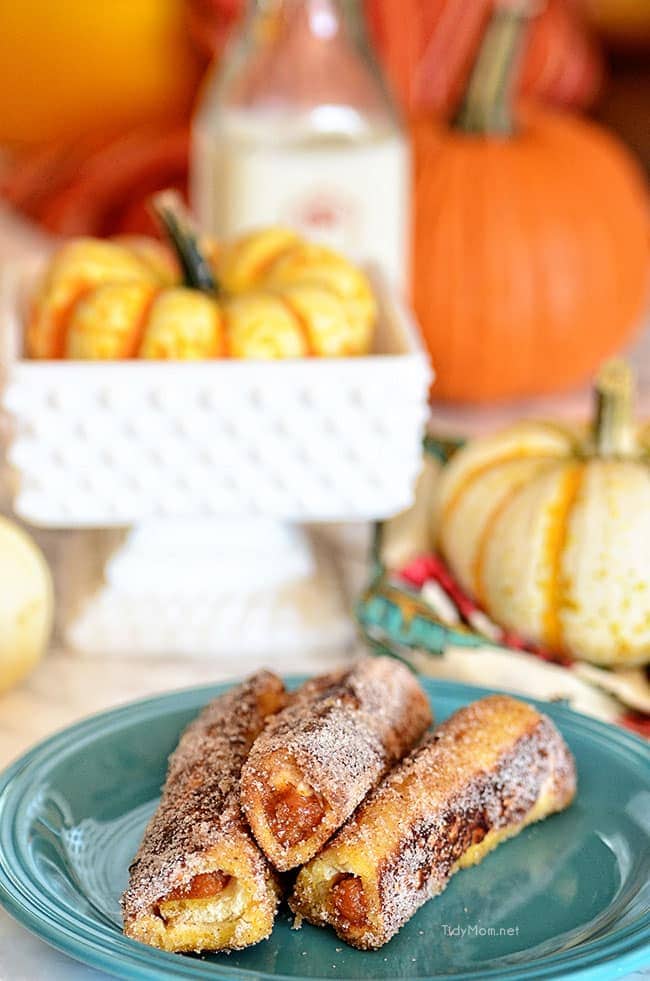 Walnut Pumpkin Pie French Toast Roll Ups. Recipe at TidyMom.net