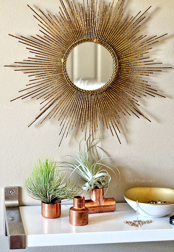 Use copper plumbling supplies to display air plants at TidyMom.net