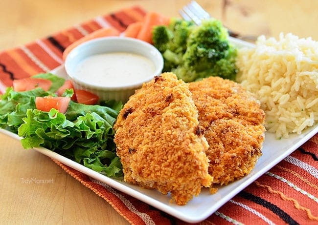 Crispy and Delicious! Oven Baked Buffalo Ranch Chicken Strips recipe at TidyMom.net