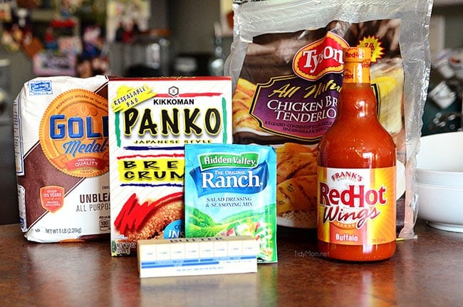 Ingredients for Oven Baked Buffalo Ranch Chicken Strips recipe at TidyMom.net