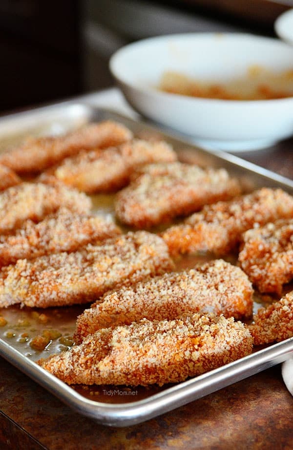 Oven Baked Buffalo Ranch Chicken Strips recipe at TidyMom.net