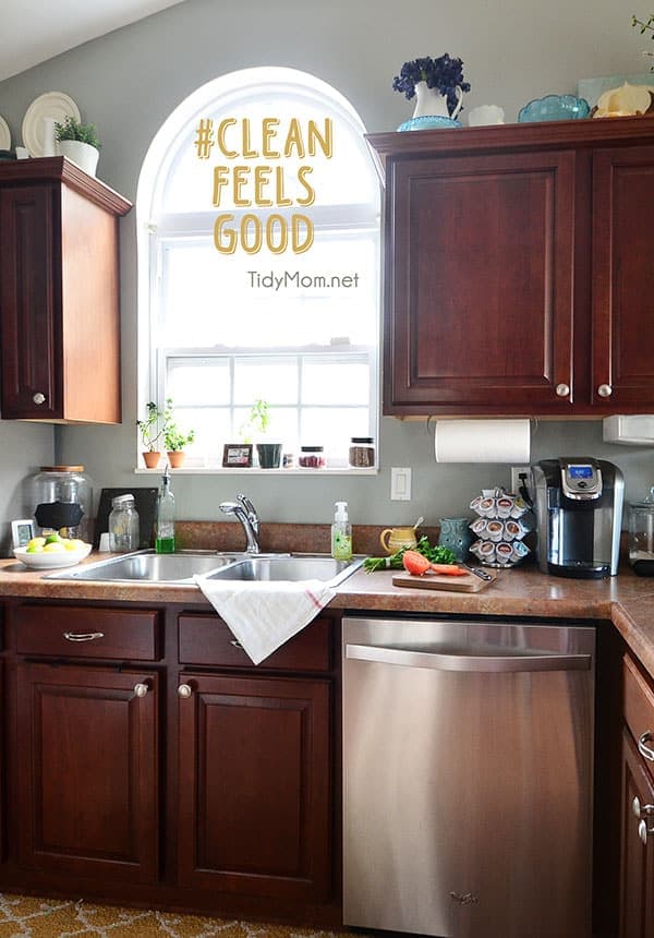 I love waking up to a clean kitchen in the morning, because clean feels good. TidyMom.net