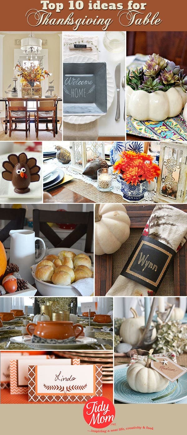 Rustic to formal, rolls to dessert, napkins to placecards and more!  Everything you need to inspire a beautiful Thanksgiving Table at TidyMom.net