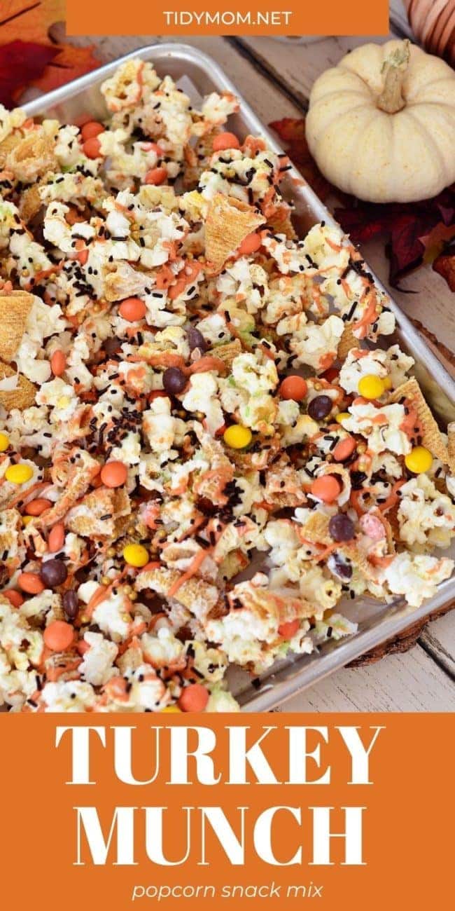 popcorn snack mix on a sheet pan