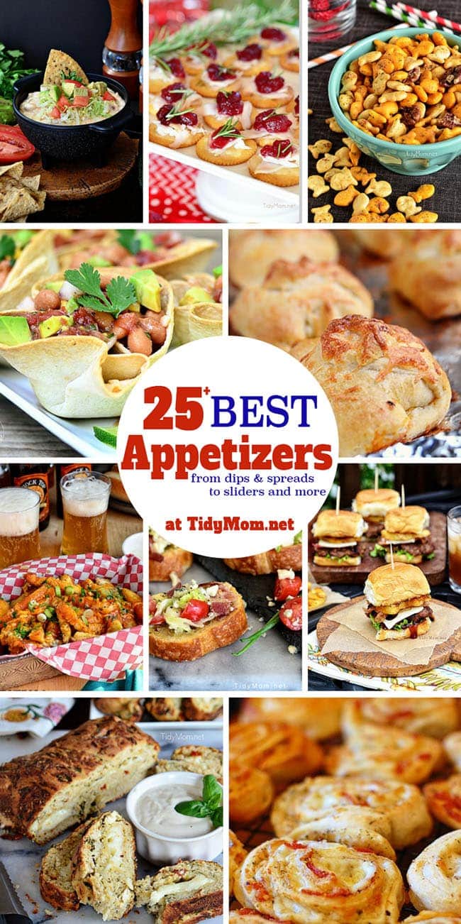 Get Party Ready with 25+ Best Party Appetizers! Recipe for dips, spreads, finger foods and more at TidyMom.net