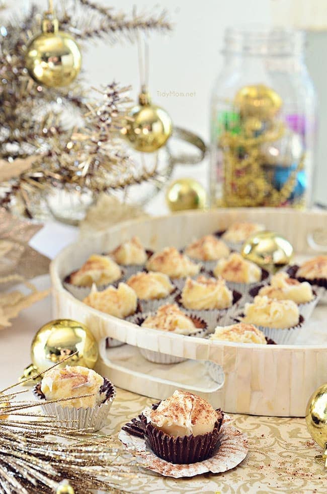 Easy Eggnog Truffle Cups on round tray