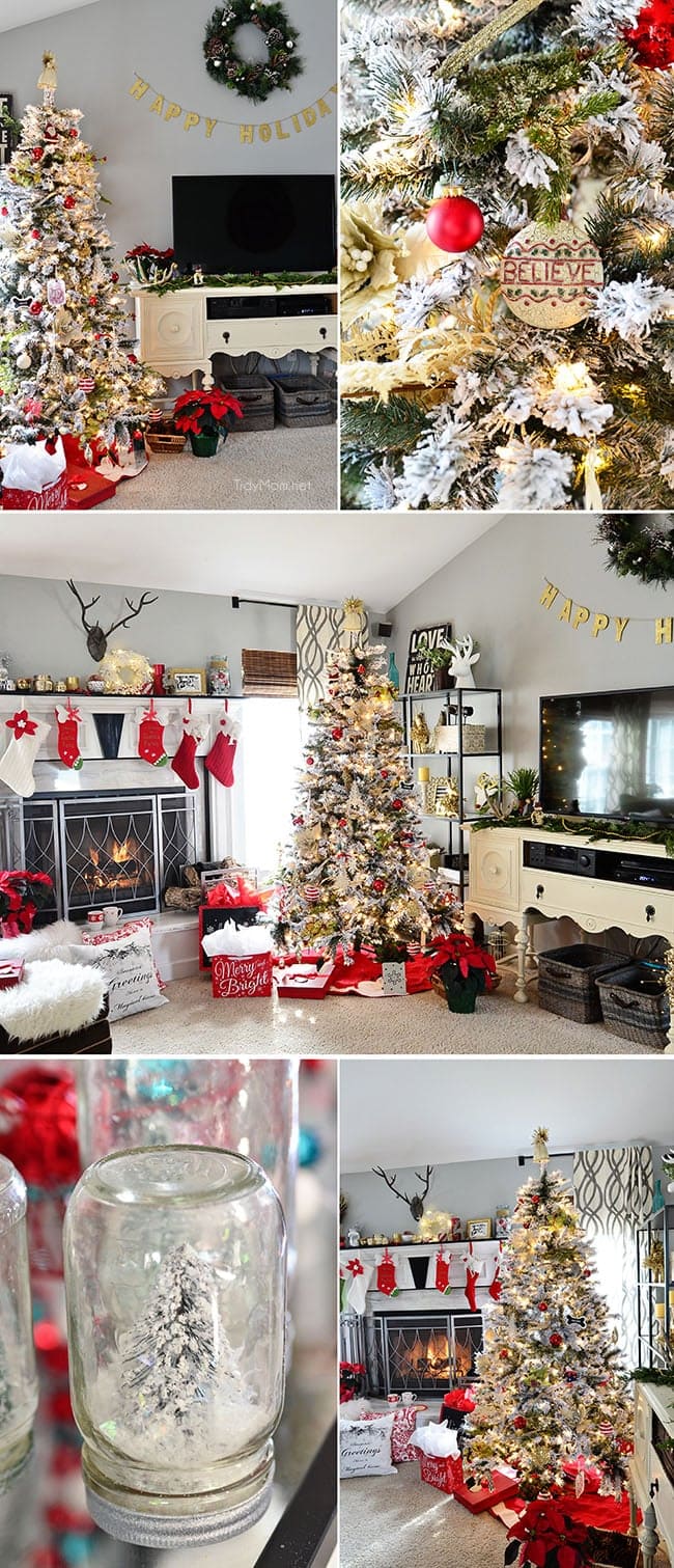 Flocked Christmas Tree +Holiday Home Tour at TidyMom.net