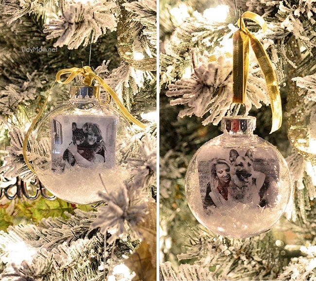 Easy DIY snowglobe photo ornament tutorial at TidyMom.net