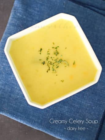 A favorite dairy free recipe for Creamy Celery Soup from Kleinworth & Co for Tidymom.net