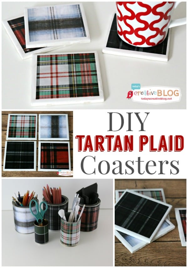 Easy DIY Tartan Plaid Coasters tutorial at TidyMom.net