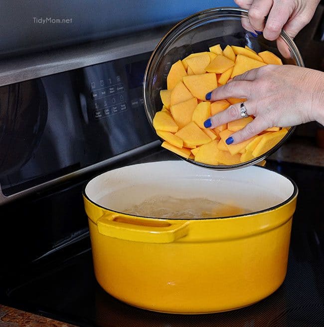 boiling butternut squash for lasagna- image