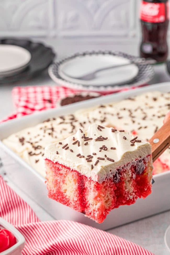 serving of cherry poke cake with jello