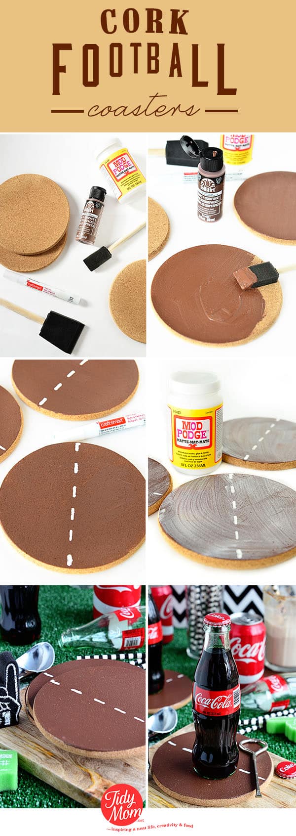 DIY Cork Football Coasters tutorial at TidyMom.net