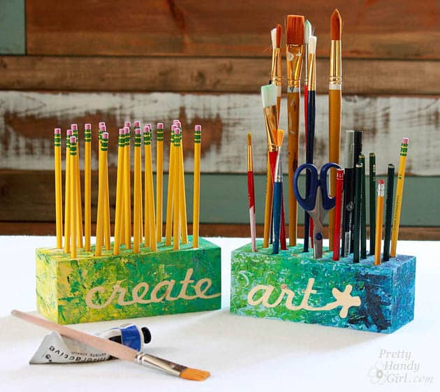 organize your pencils, pens and art materials with these DIY Creative Blocks.  Tutorial by Pretty Handy Girl for TidyMom.net