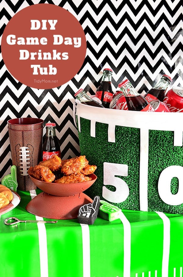 DIY Football Drink Tub - great for home bowl parties! details and game day recipes at TidyMom.net