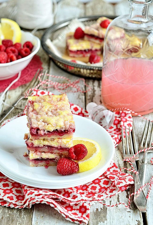 Raspberry Lemonade Bars recipe at TidyMom.net photo