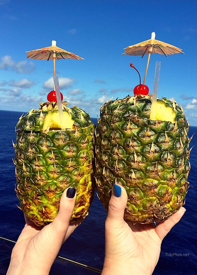 Pina Coladas in a fresh pineapple on board the cruise ship image