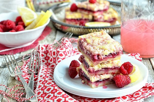 Raspberry Lemonade Bars recipe at TidyMom.net