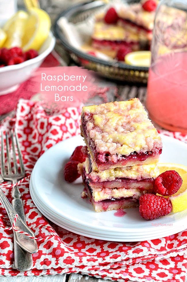 Raspberry Lemonade Bars recipe at TidyMom.net 