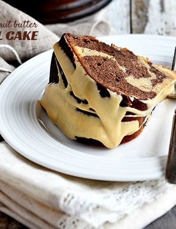 Salted Caramel Peanut Butter and Chocoalte Bundt Cake recipe at TdiyMom.net