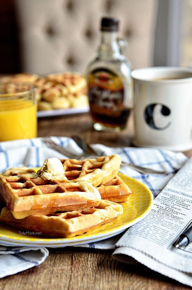 Our Favorite Buttermilk Waffle recipe at TidyMom.net