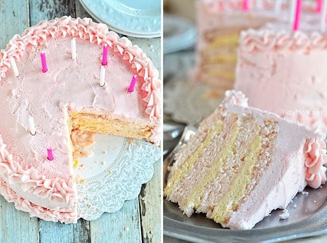 Excuisite Pink Champagne Birthday Cake recipe at TidyMom.net