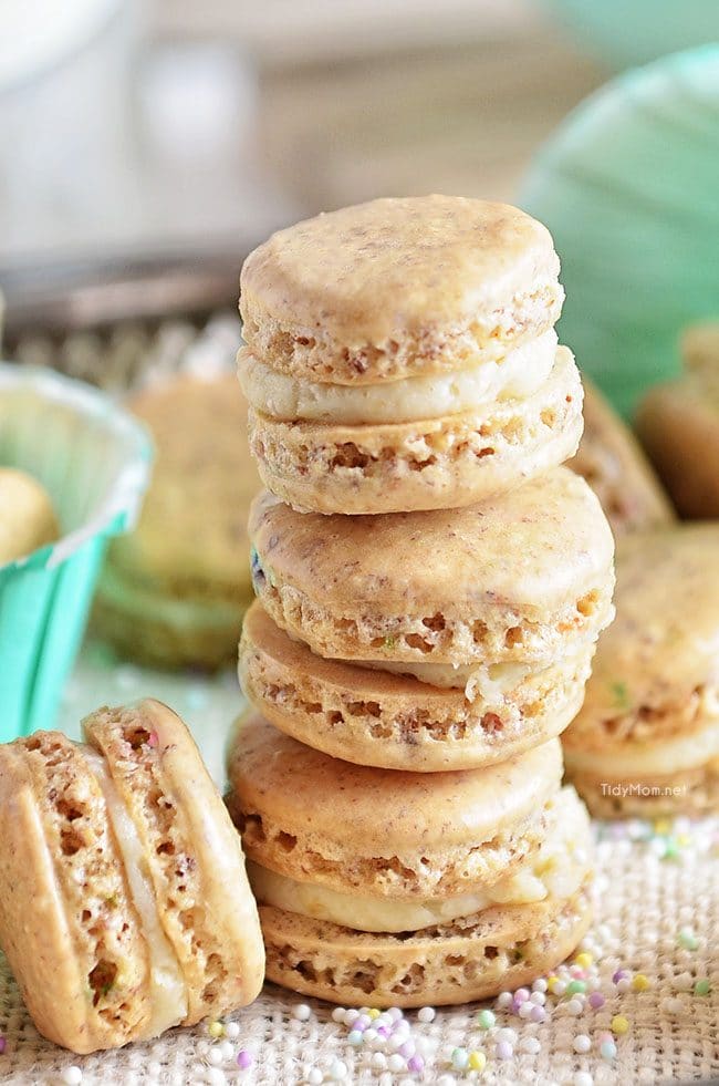 Sprinkled Donut Macarons with Cap N Crunch cereal - recipe at TidyMom.net