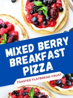 several breakfast pizza with fruit
