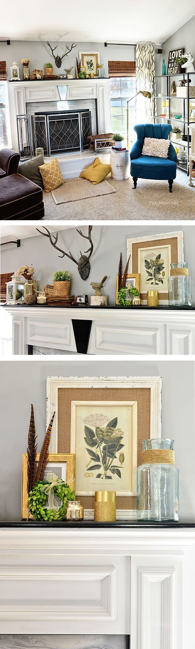 Spring Mantle and Family Room decor at TidyMom.net