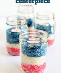 Easy Ten Minute Idea: Patriotic Colored Rice Jar Candle ceterpiece at TidyMom.net