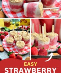 strawberry shortcake popsicles on a red checked plate