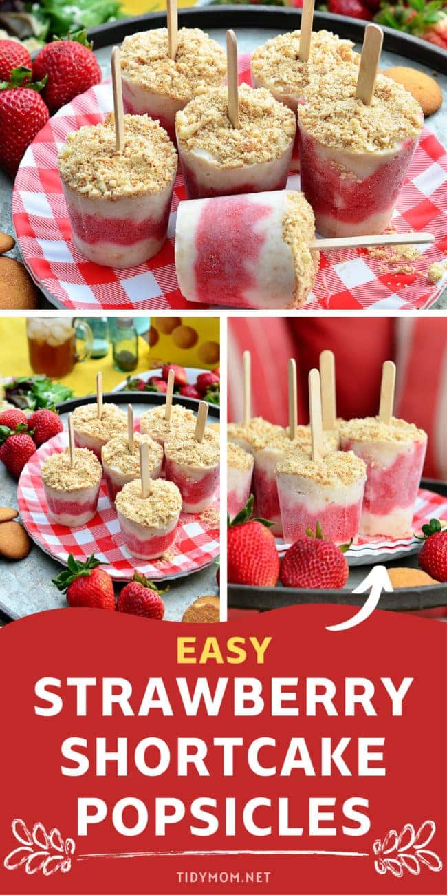 strawberry shortcake popsicles on a red checked plate